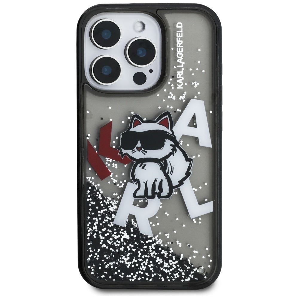 Θήκη MagSafe για Apple iPhone 16 Pro, Karl Lagerfeld, Liquid Glitter Choupette Logo, Μαύρη