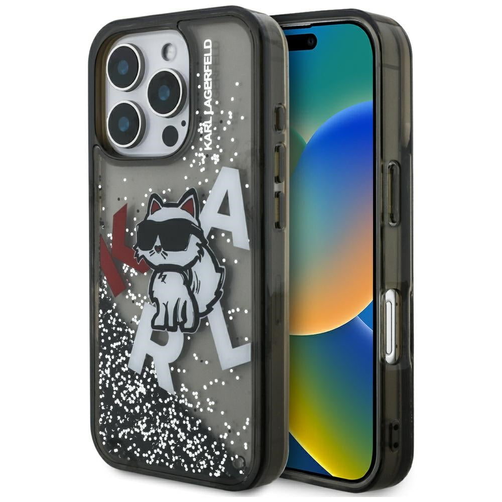 Θήκη MagSafe για Apple iPhone 16 Pro, Karl Lagerfeld, Liquid Glitter Choupette Logo, Μαύρη
