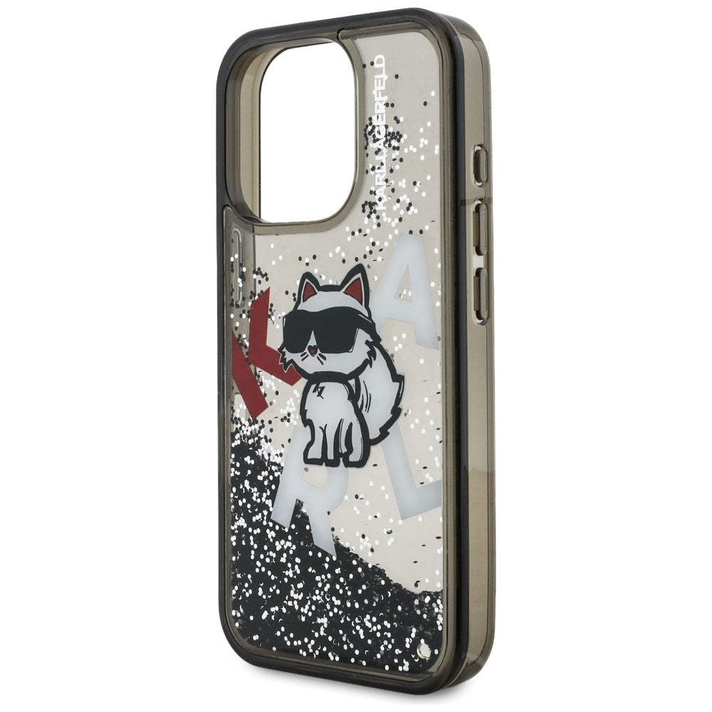 Θήκη MagSafe για Apple iPhone 16 Pro, Karl Lagerfeld, Liquid Glitter Choupette Logo, Μαύρη