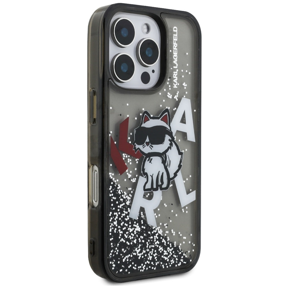 Θήκη MagSafe για Apple iPhone 16 Pro, Karl Lagerfeld, Liquid Glitter Choupette Logo, Μαύρη
