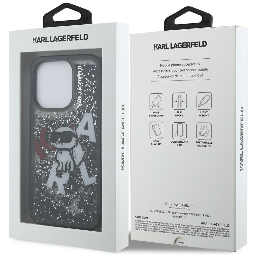 Θήκη MagSafe για Apple iPhone 16 Pro, Karl Lagerfeld, Liquid Glitter Choupette Logo, Μαύρη