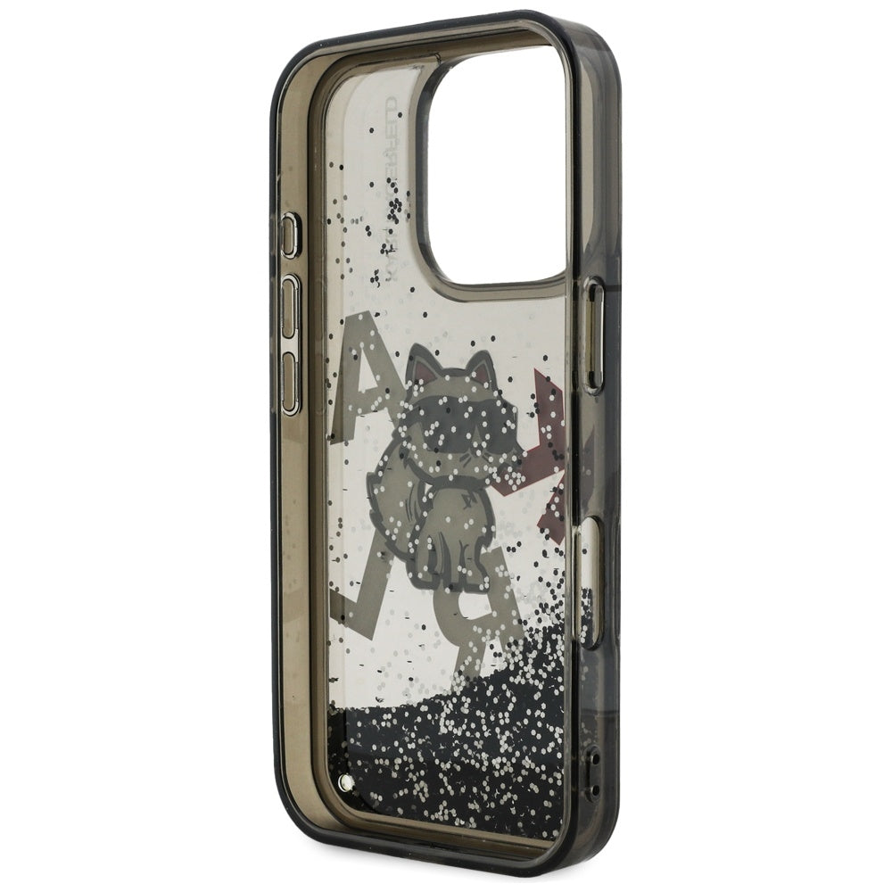 Θήκη MagSafe για Apple iPhone 16 Pro, Karl Lagerfeld, Liquid Glitter Choupette Logo, Μαύρη