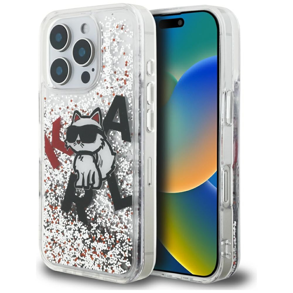 Θήκη MagSafe για Apple iPhone 16 Pro, Karl Lagerfeld, Liquid Glitter Choupette Logo, Διαφανής