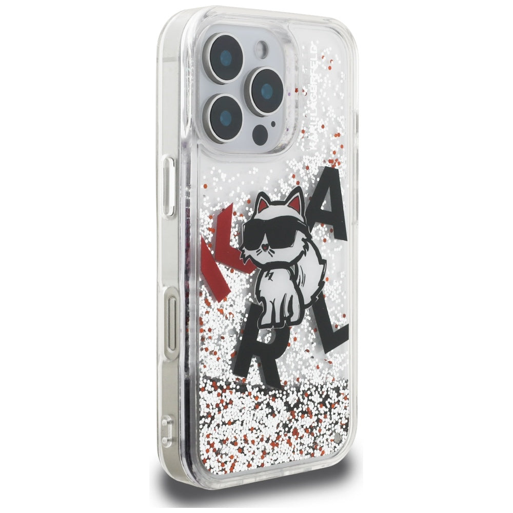 Θήκη MagSafe για Apple iPhone 16 Pro, Karl Lagerfeld, Liquid Glitter Choupette Logo, Διαφανής