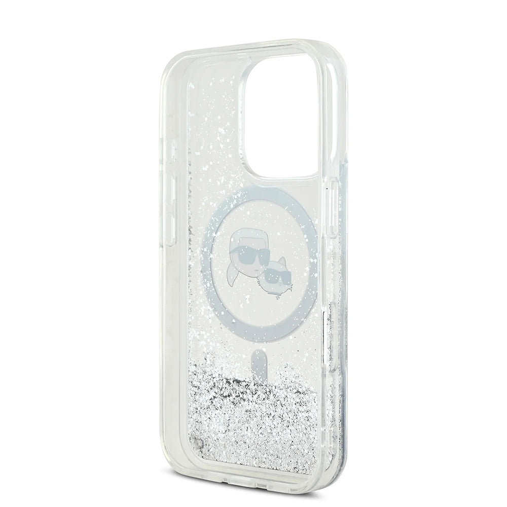Θήκη MagSafe για Apple iPhone 16 Pro, Karl Lagerfeld, Liquid Glitter Karl & Choupette's Heads, Διαφανής