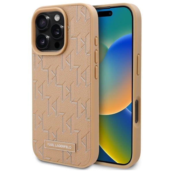 Θήκη MagSafe για Apple iPhone 16 Pro, Karl Lagerfeld, Monogram Metal Logo, Μπεζ