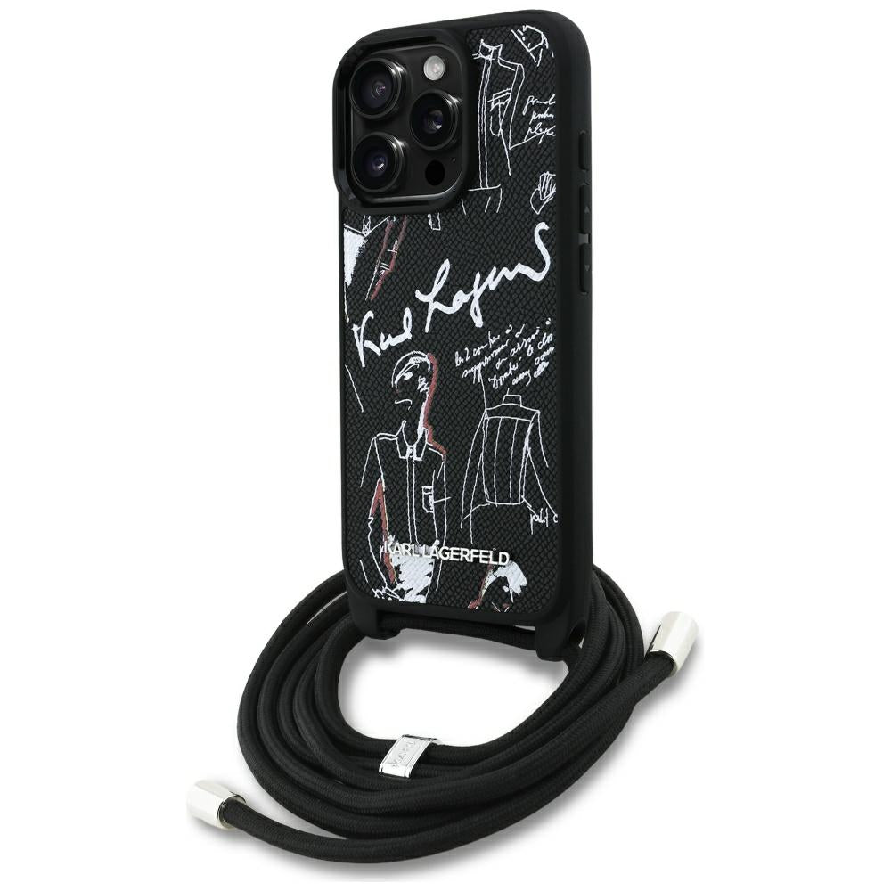 MagSafe Case for Apple iPhone 16 Pro, Karl Lagerfeld, Saffiano Crossbody, Black