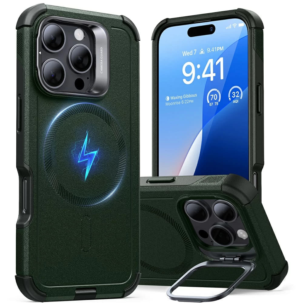 Θήκη MagSafe για Apple iPhone 16 Pro Max, ESR, Cyber Armor Kickstand, Πράσινη