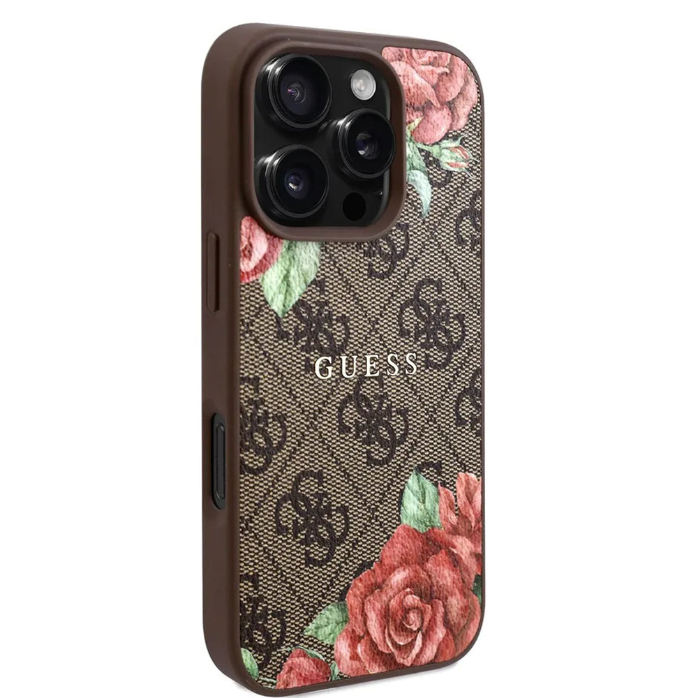Θήκη MagSafe για Apple iPhone 16 Pro Max, Guess, 4G Flowers Print, Καφέ