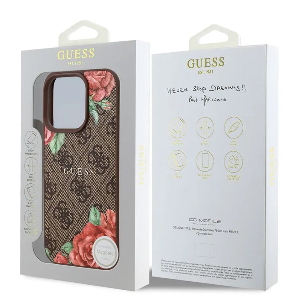 Θήκη MagSafe για Apple iPhone 16 Pro Max, Guess, 4G Flowers Print, Καφέ