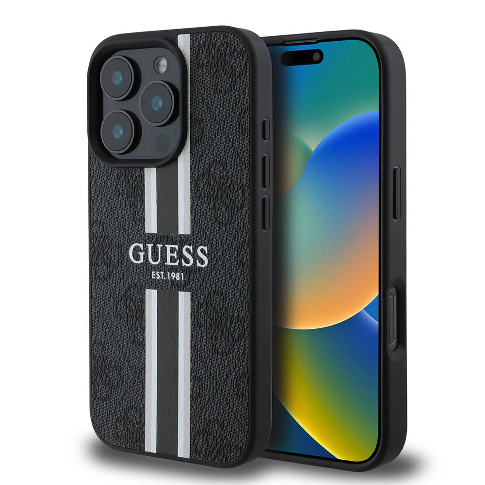 Θήκη MagSafe για Apple iPhone 16 Pro Max, Guess, 4G Printed Stripes, Μαύρη