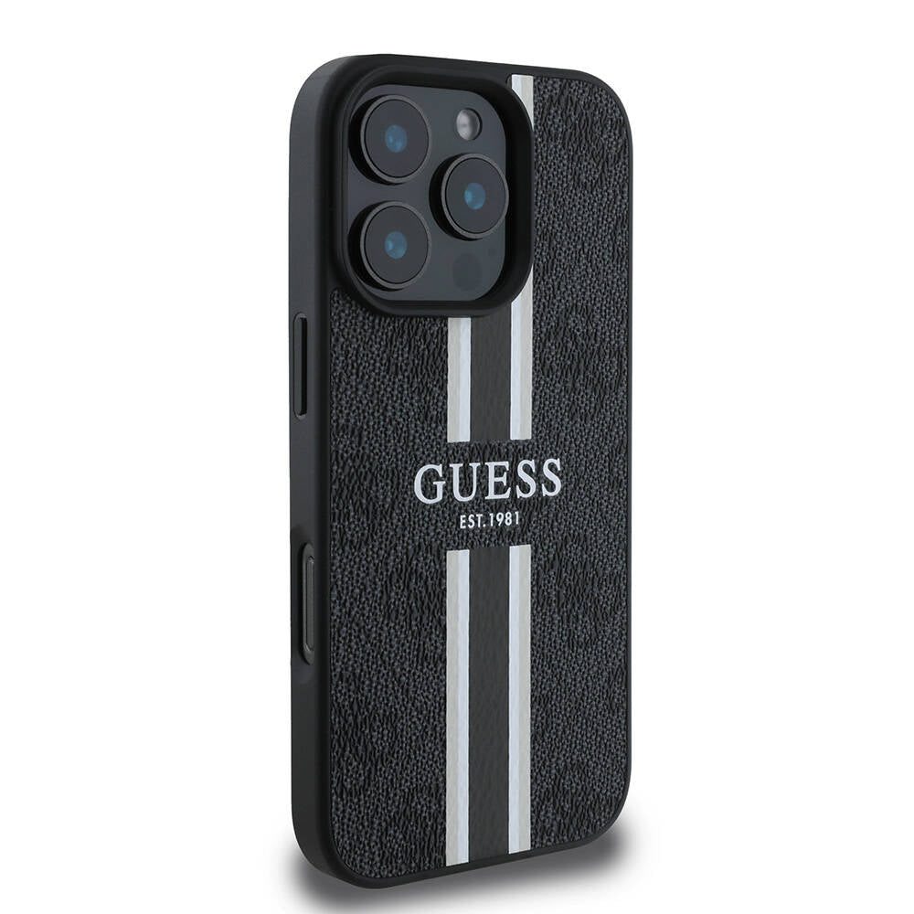 Θήκη MagSafe για Apple iPhone 16 Pro Max, Guess, 4G Printed Stripes, Μαύρη