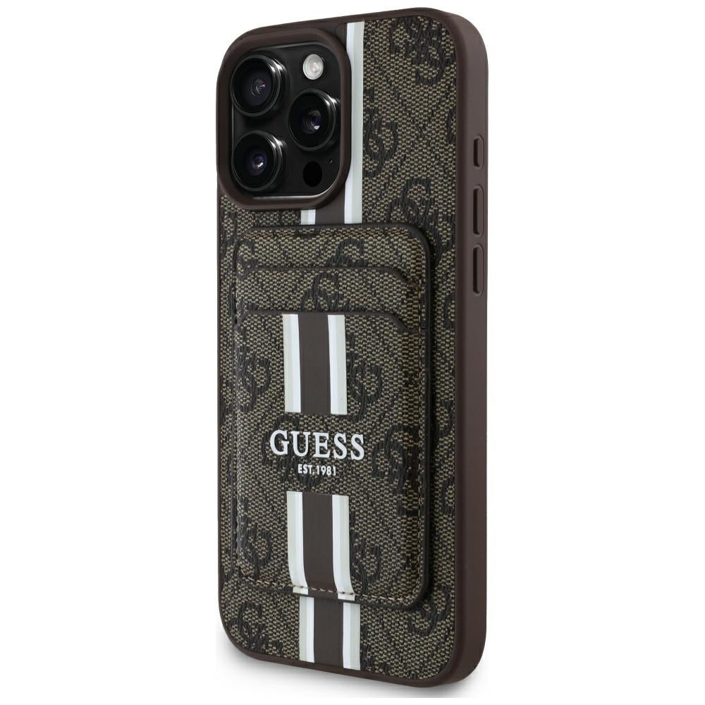 Θήκη MagSafe για Apple iPhone 16 Pro Max, Guess, Cardslot 4G Stripes, Καφέ