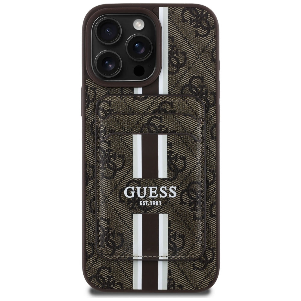 Θήκη MagSafe για Apple iPhone 16 Pro Max, Guess, Cardslot 4G Stripes, Καφέ