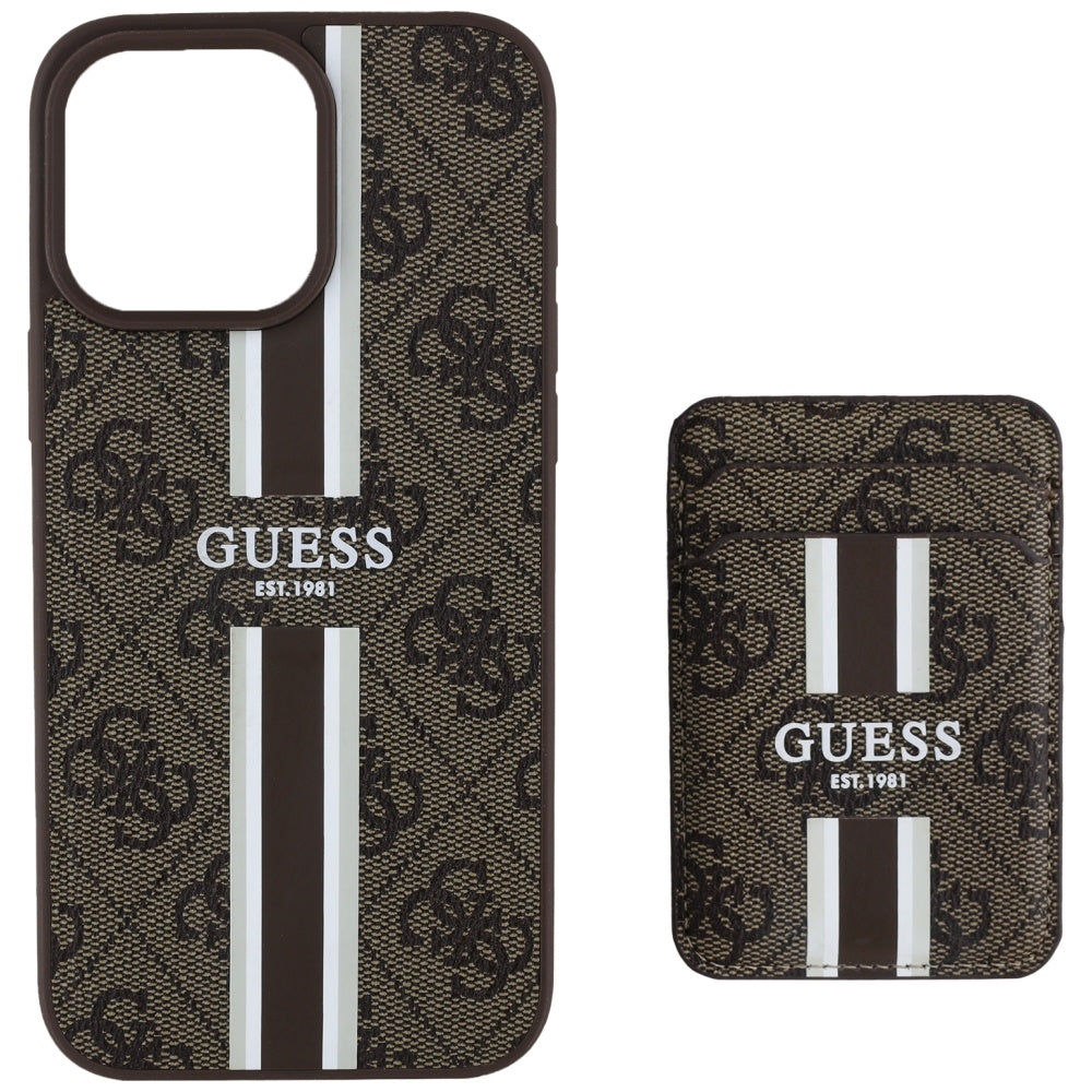 Θήκη MagSafe για Apple iPhone 16 Pro Max, Guess, Cardslot 4G Stripes, Καφέ