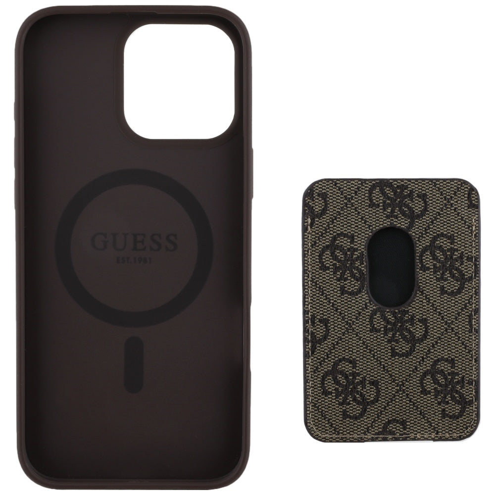 Θήκη MagSafe για Apple iPhone 16 Pro Max, Guess, Cardslot 4G Stripes, Καφέ