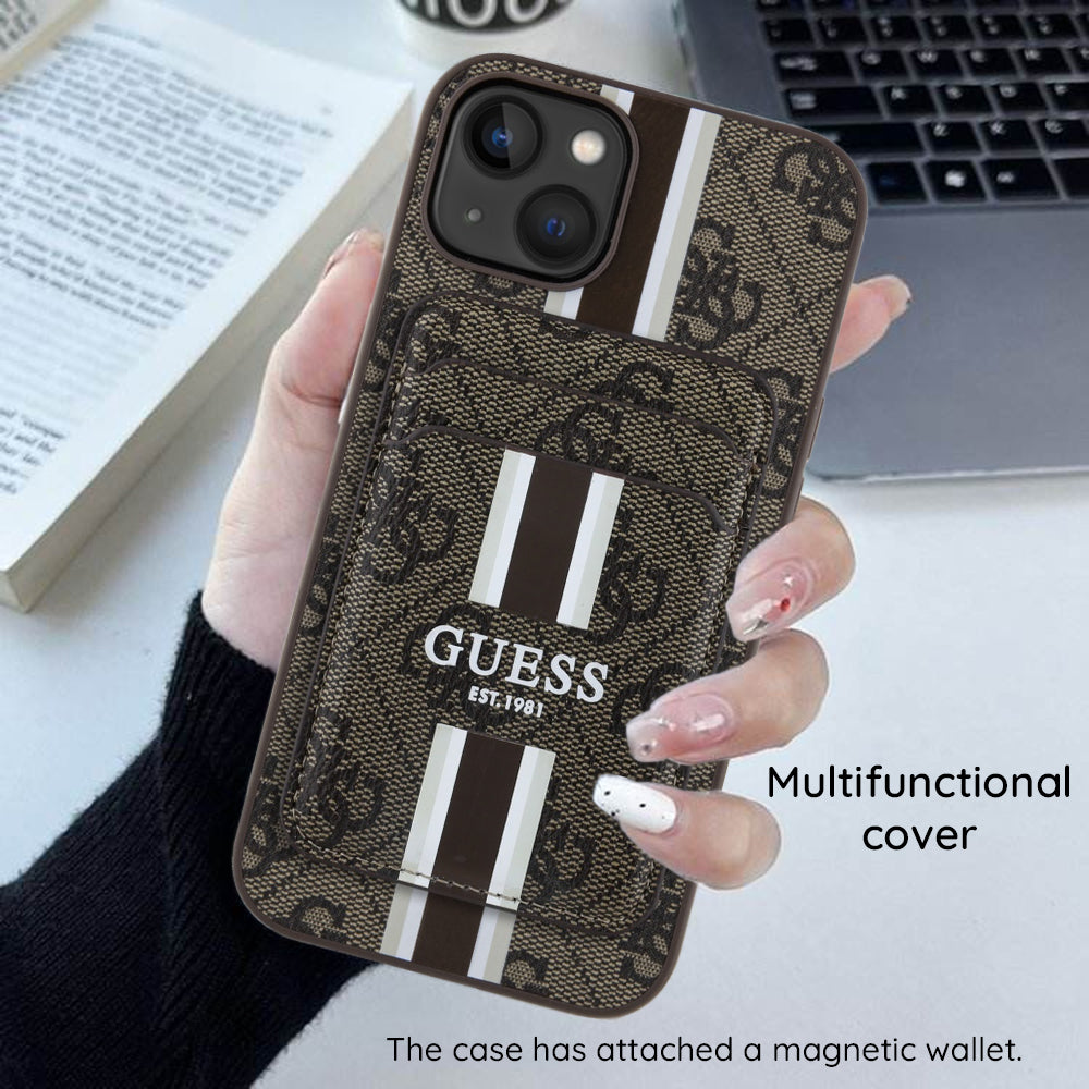 Θήκη MagSafe για Apple iPhone 16 Pro Max, Guess, Cardslot 4G Stripes, Καφέ