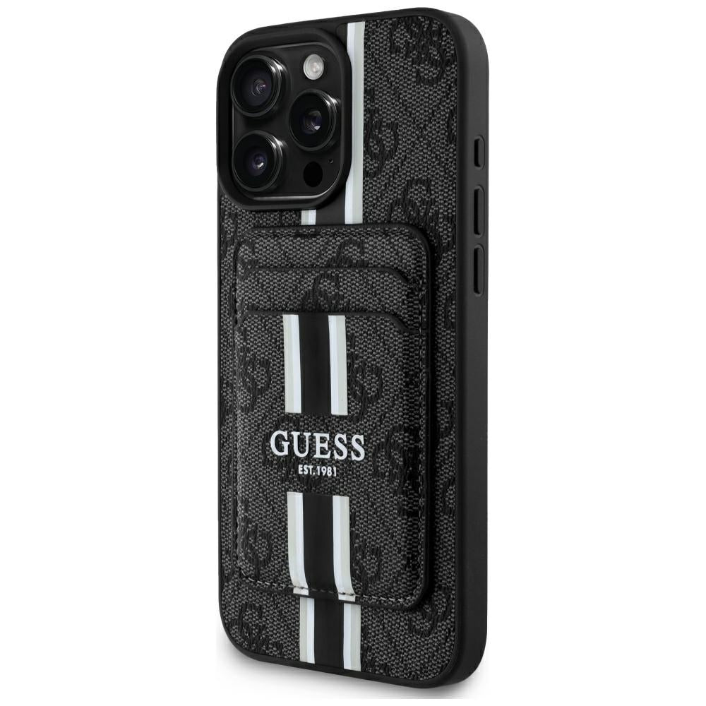 Θήκη MagSafe για Apple iPhone 16 Pro Max, Guess, Cardslot 4G Stripes, Μαύρη