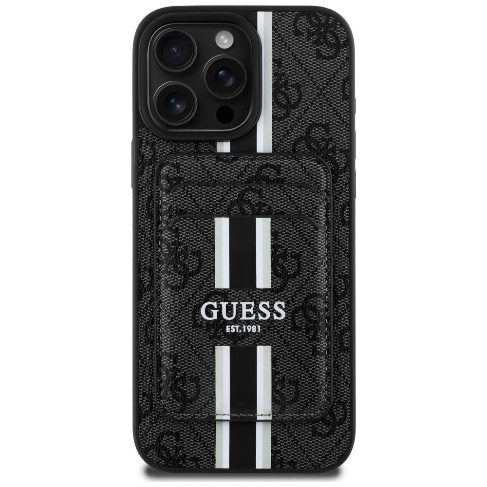 Θήκη MagSafe για Apple iPhone 16 Pro Max, Guess, Cardslot 4G Stripes, Μαύρη