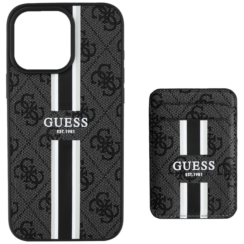 Θήκη MagSafe για Apple iPhone 16 Pro Max, Guess, Cardslot 4G Stripes, Μαύρη