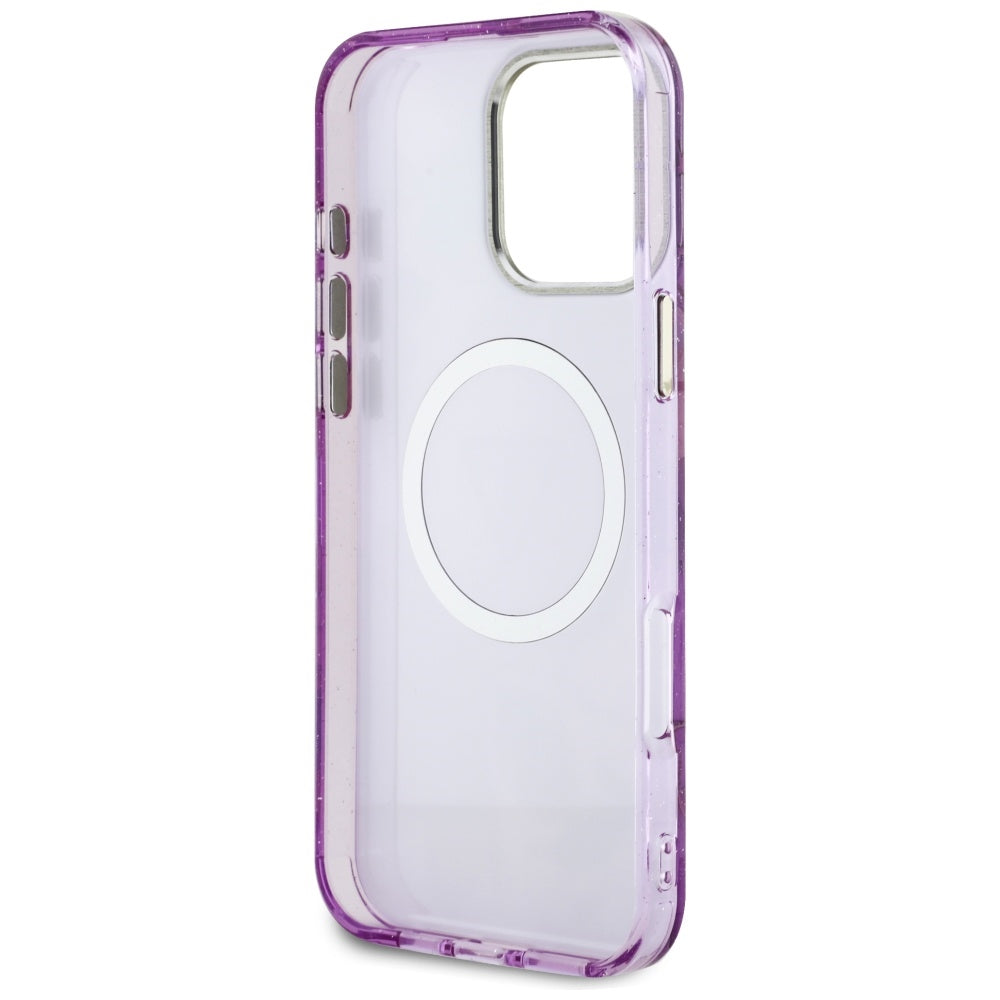 Θήκη MagSafe για Apple iPhone 16 Pro Max, Guess, IML Metal Glitter Flowers Triangle, Μωβ