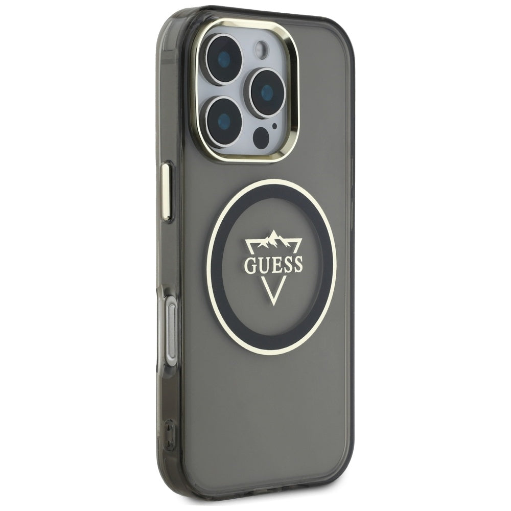 Θήκη MagSafe για Apple iPhone 16 Pro Max, Guess, IML Metal Mountain Logo, Μαύρη
