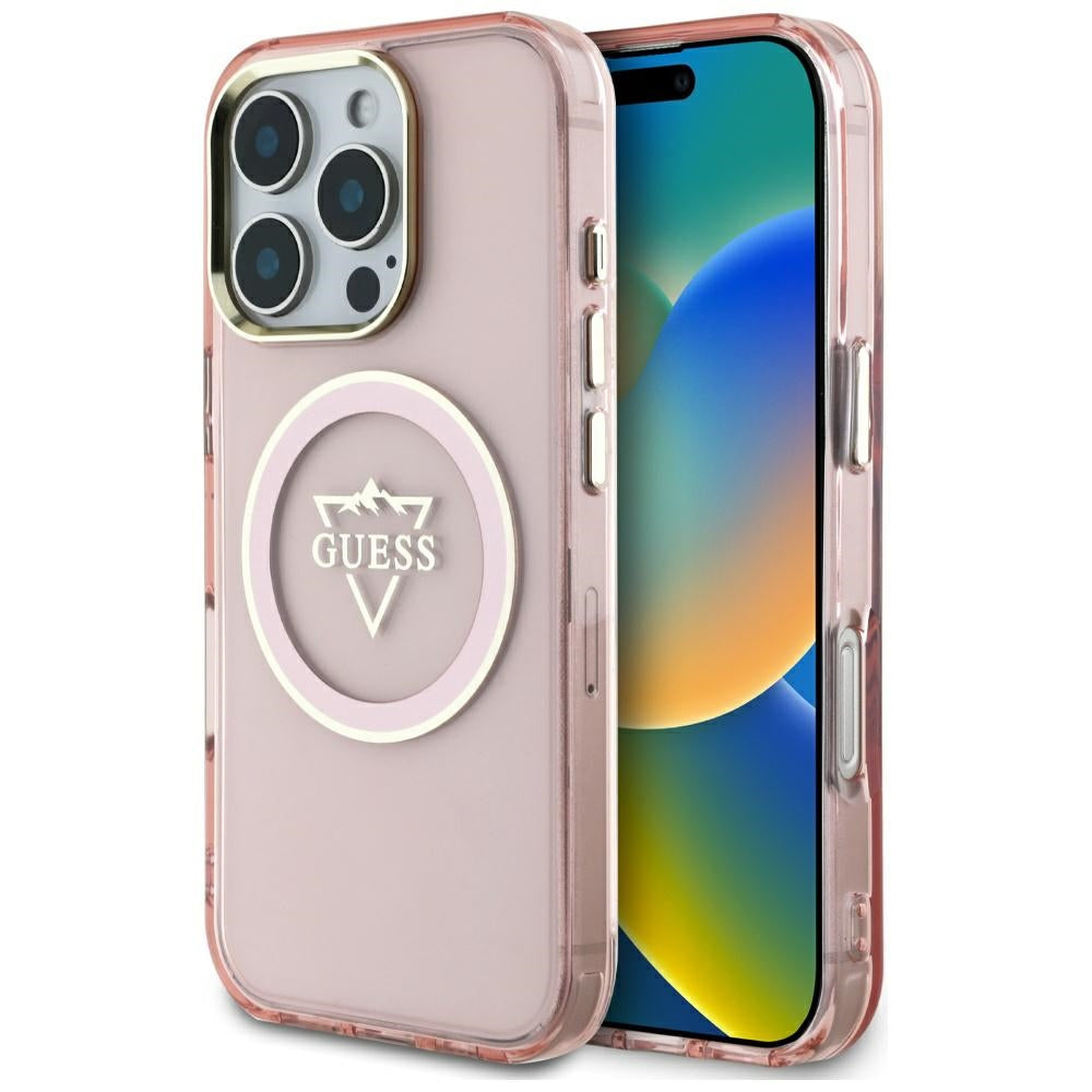 Θήκη MagSafe για Apple iPhone 16 Pro Max, Guess, IML Metal Mountain Logo, Ροζ