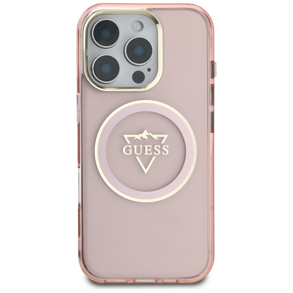 Θήκη MagSafe για Apple iPhone 16 Pro Max, Guess, IML Metal Mountain Logo, Ροζ