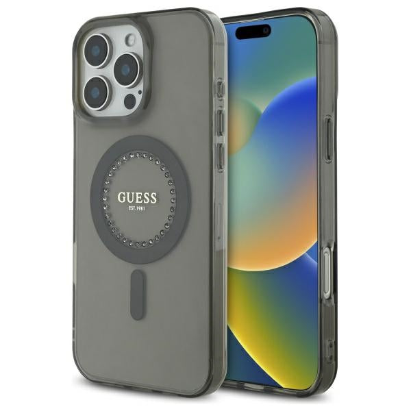 Θήκη MagSafe για Apple iPhone 16 Pro Max, Guess, IML Rhinestone, Μαύρη