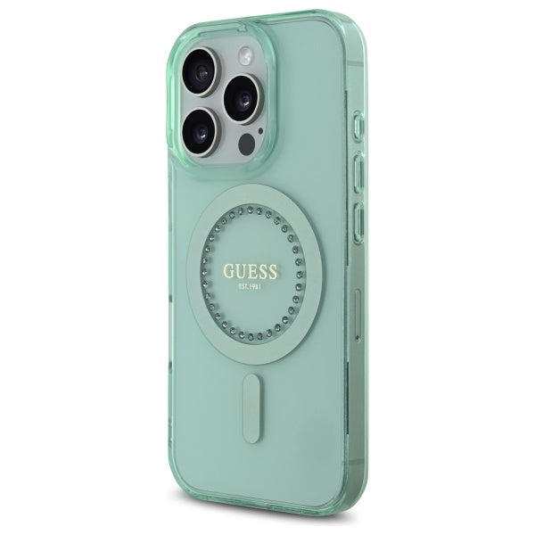 Θήκη MagSafe για Apple iPhone 16 Pro Max, Guess, IML Rhinestone, Πράσινη