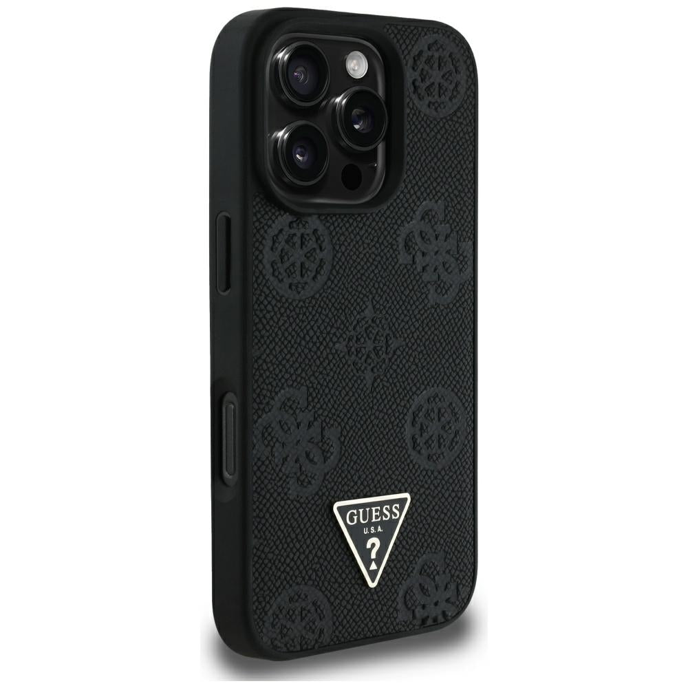 Θήκη MagSafe για Apple iPhone 16 Pro Max, Guess, Peony Grained Hot Stamp Triangle, Μαύρη