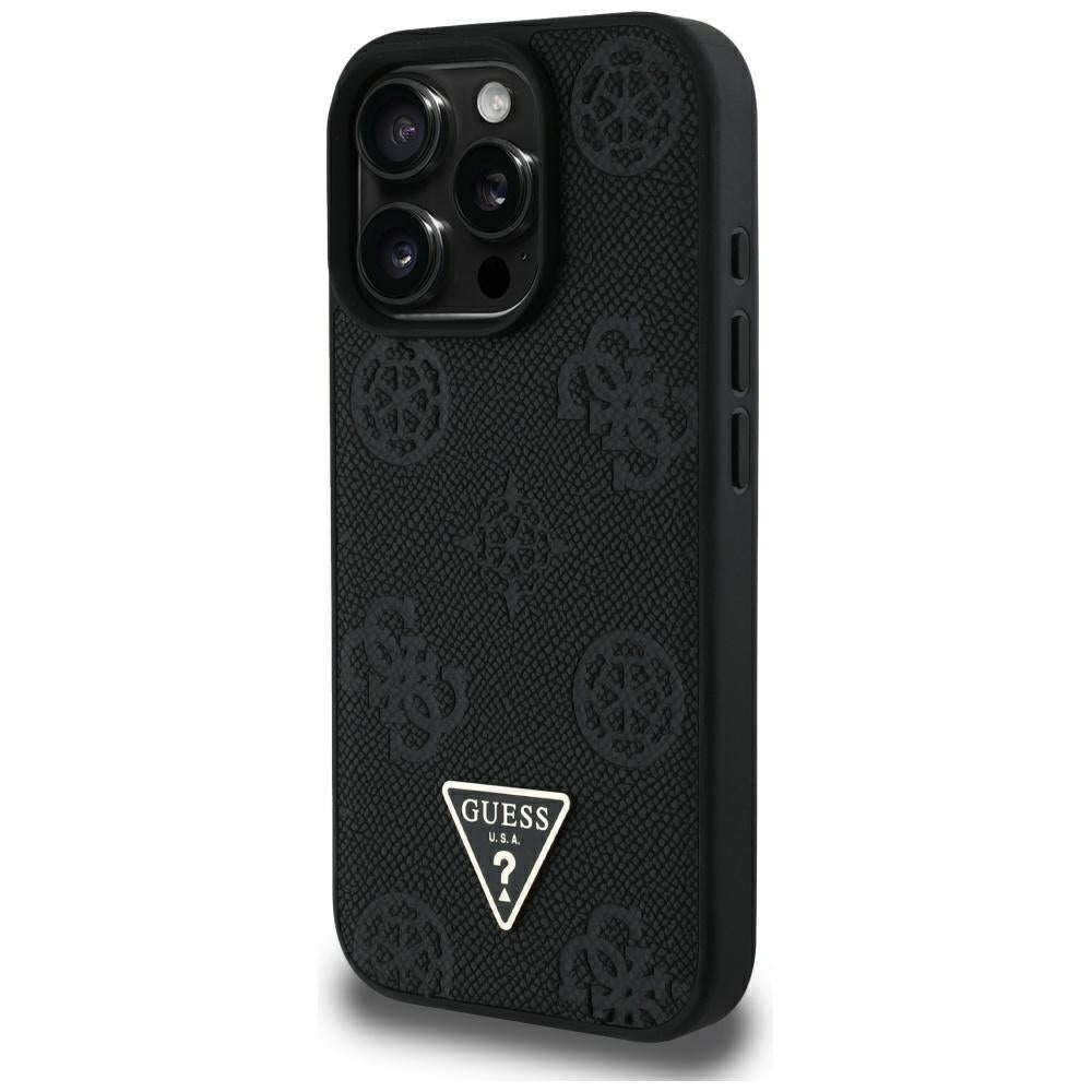 Θήκη MagSafe για Apple iPhone 16 Pro Max, Guess, Peony Grained Hot Stamp Triangle, Μαύρη