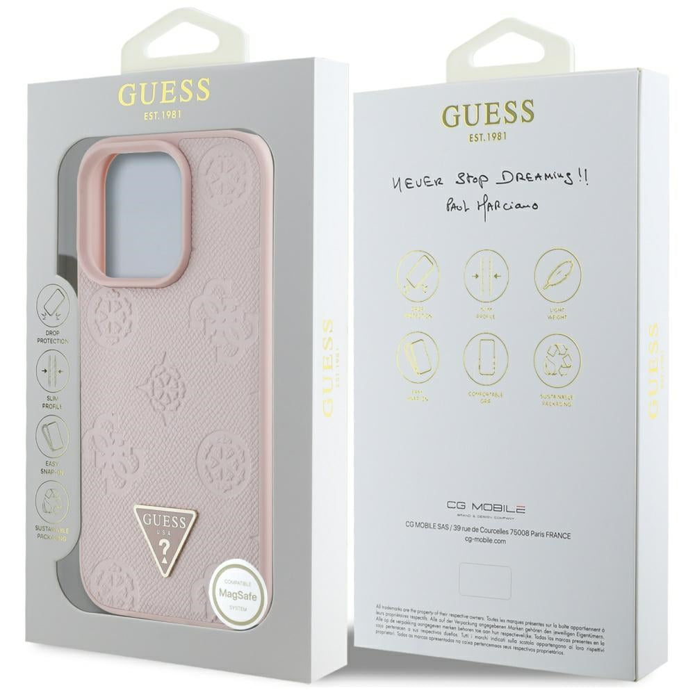 Θήκη MagSafe για Apple iPhone 16 Pro Max, Guess, Peony Grained Hot Stamp Triangle, Ροζ