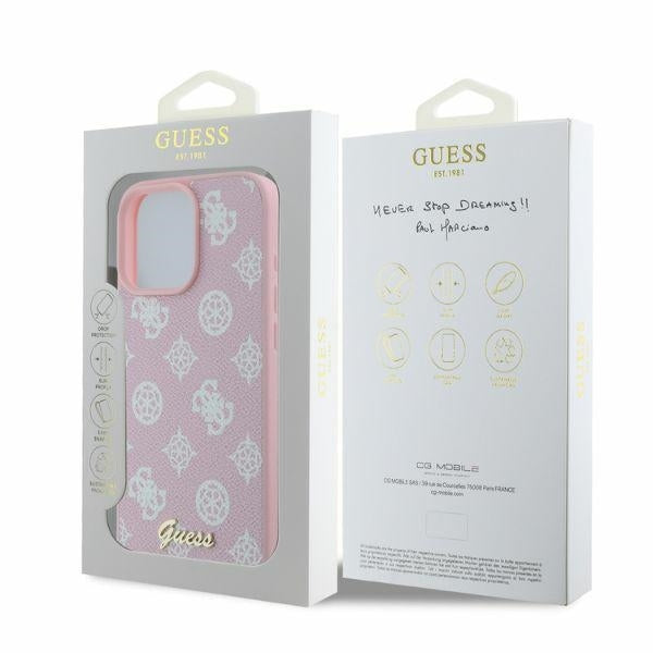 MagSafe Case for Apple iPhone 16 Pro Max, Guess, Peony Script, Pink