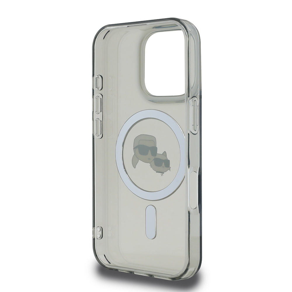 MagSafe Case for Apple iPhone 16 Pro Max, Karl Lagerfeld, IML Metal Karl & Choupette's Heads, Black