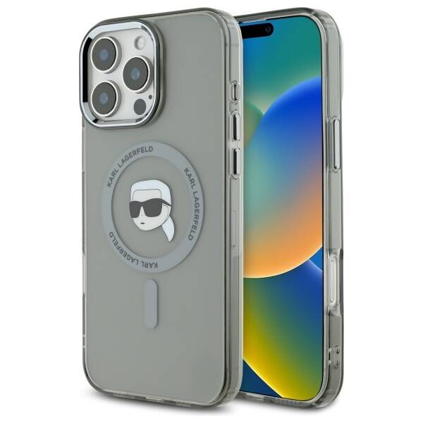 Θήκη MagSafe για Apple iPhone 16 Pro Max, Karl Lagerfeld, IML Metal Karl's Head, Μαύρη
