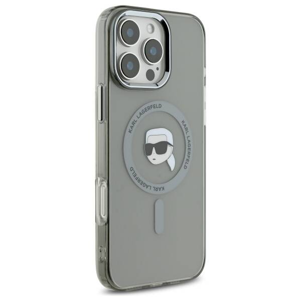 Θήκη MagSafe για Apple iPhone 16 Pro Max, Karl Lagerfeld, IML Metal Karl's Head, Μαύρη