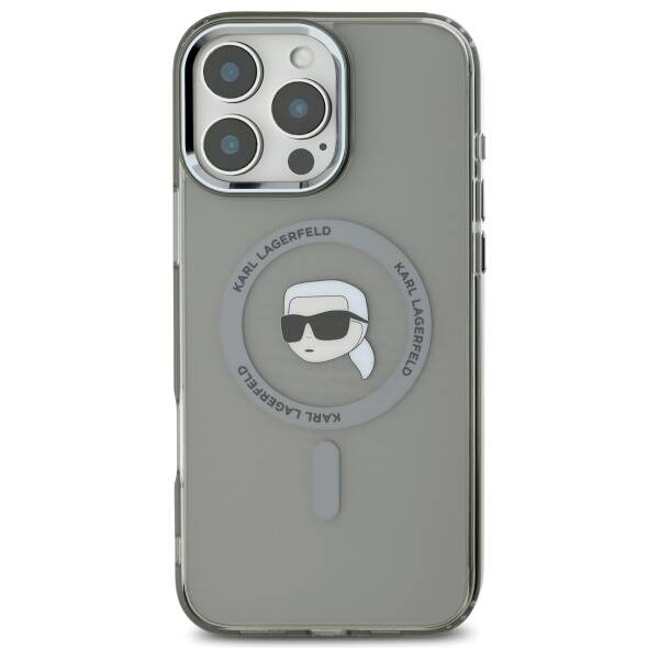 Θήκη MagSafe για Apple iPhone 16 Pro Max, Karl Lagerfeld, IML Metal Karl's Head, Μαύρη