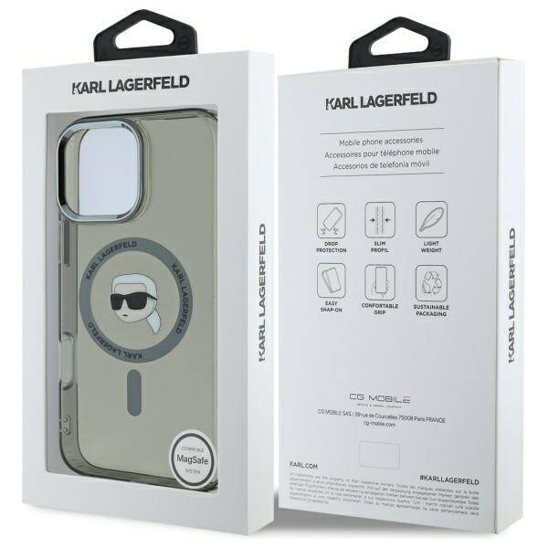 Θήκη MagSafe για Apple iPhone 16 Pro Max, Karl Lagerfeld, IML Metal Karl's Head, Μαύρη