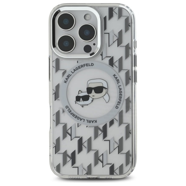Θήκη MagSafe για Apple iPhone 16 Pro Max, Karl Lagerfeld, IML Monogram Karl & Choupette's Heads, Διαφανής