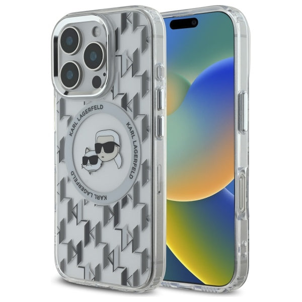 Θήκη MagSafe για Apple iPhone 16 Pro Max, Karl Lagerfeld, IML Monogram Karl & Choupette's Heads, Διαφανής