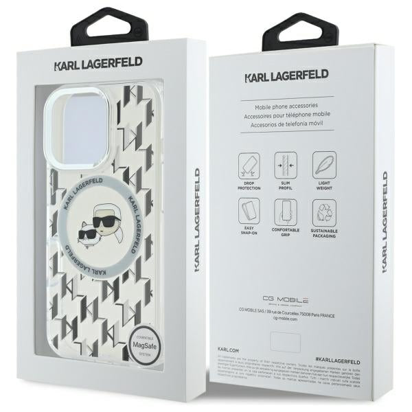 Θήκη MagSafe για Apple iPhone 16 Pro Max, Karl Lagerfeld, IML Monogram Karl & Choupette's Heads, Διαφανής