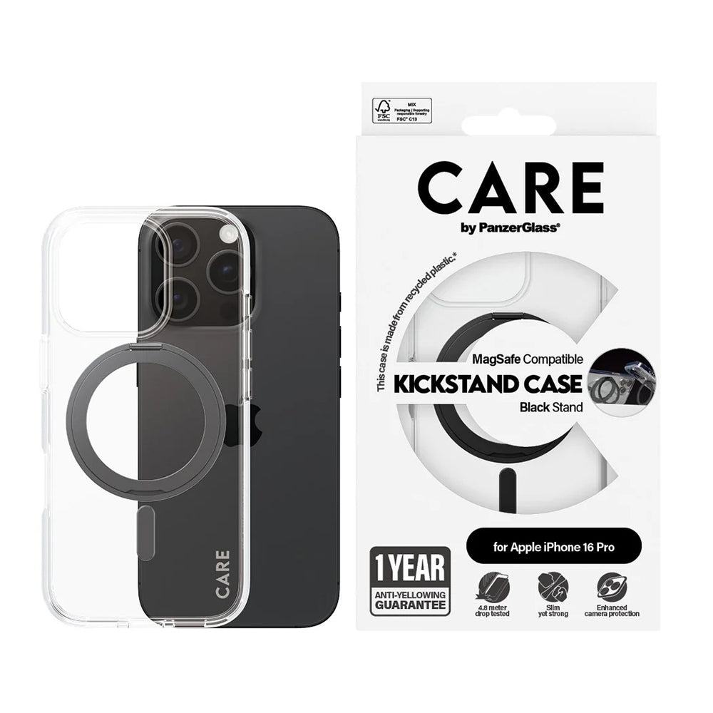 Θήκη MagSafe για Apple iPhone 16 Pro, PanzerGlass, με Χαρακτηριστικό Kickstand, Διαφανής Μαύρη
