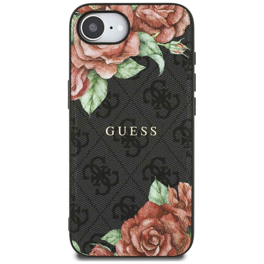 Θήκη MagSafe για Apple iPhone 17e / 16e, Guess, 4G Flowers Print, Μαύρη