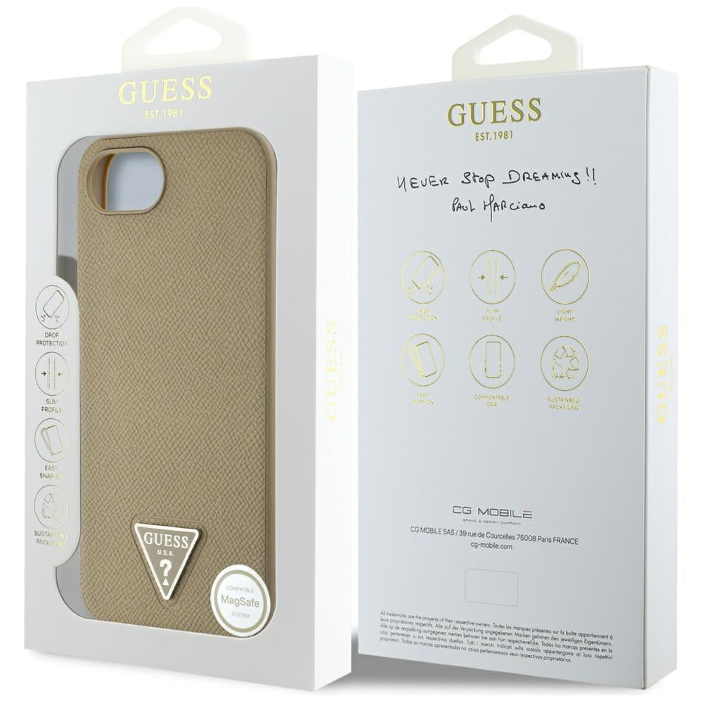 Θήκη MagSafe για Apple iPhone 17e / 16e, Guess, Grained Triangle Logo, Καφέ