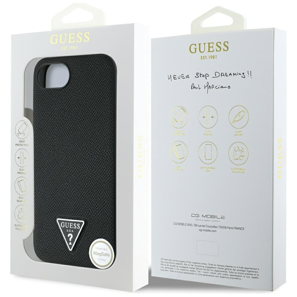 Θήκη MagSafe για Apple iPhone 17e / 16e, Guess, Grained Triangle Logo, Μαύρη