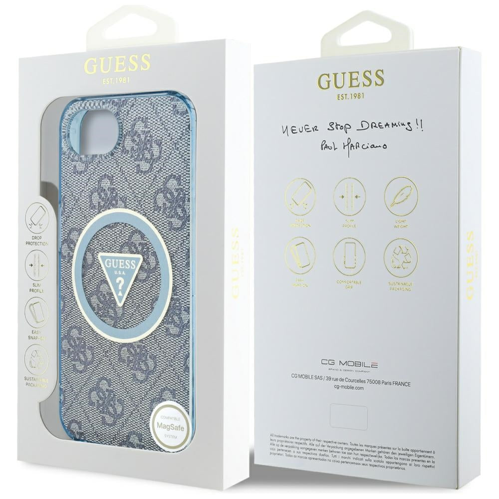Θήκη MagSafe για Apple iPhone 17e / 16e, Guess, IML Glitter 4G Circle Triangle, Μπλε