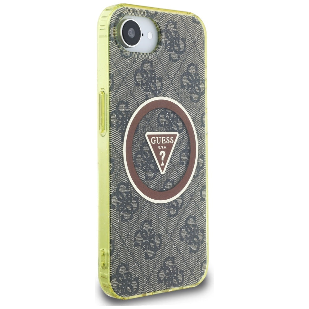 Θήκη MagSafe για Apple iPhone 17e / 16e, Guess, IML Glitter 4G Circle Triangle, Καφέ