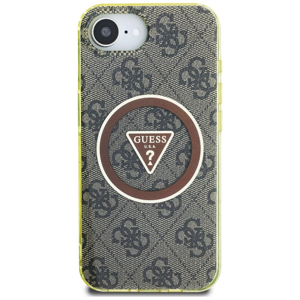 Θήκη MagSafe για Apple iPhone 17e / 16e, Guess, IML Glitter 4G Circle Triangle, Καφέ