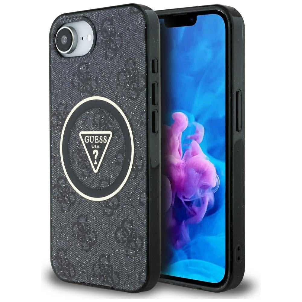 Θήκη MagSafe για Apple iPhone 17e / 16e, Guess, IML Glitter 4G Circle Triangle, Μαύρη